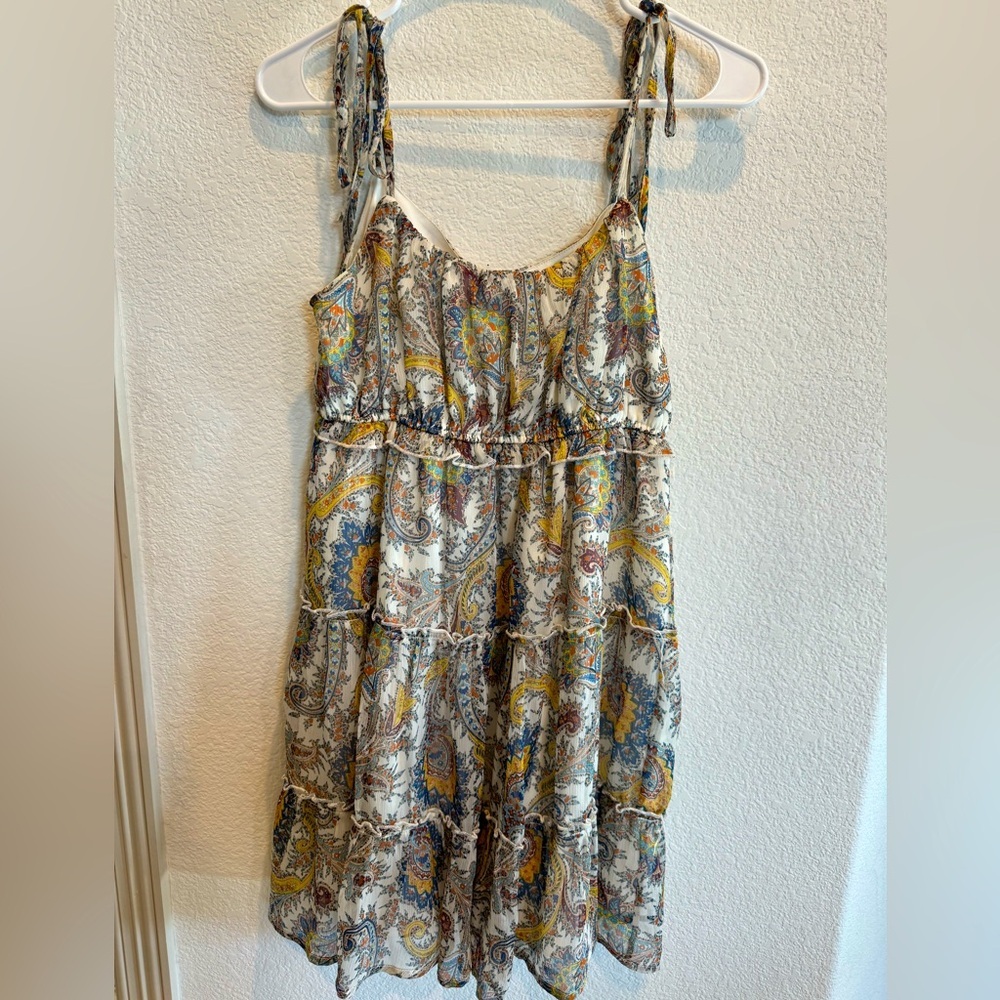 Blue B boho paisley print mini dress with shoulder ties - size small